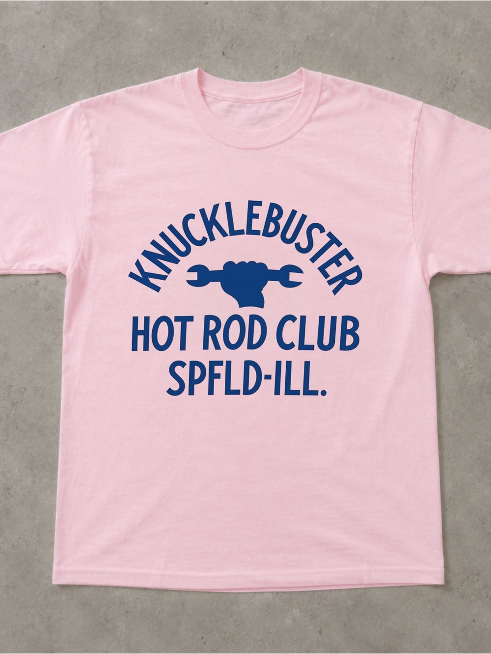 Gildan Pink Short Sleeve Tee with Navy Knucklebuster Graphic